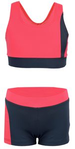 Aquarti Mädchen Sport Bikini - Racerback Bustier & Badehose, Farbe: Grau / Koralle, Größe: 152