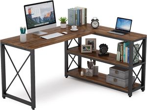 Tribesigns L-förmiger Schreibtisch, Computertisch mit 2 Ablagefächern, Industrial Office Eckschreibtisch für Büro, Heimbüro, Gaming Tisch