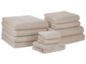 BELIANI Badehandtuch Set mit Badematte 11-teilig Beige Baumwolle Zero-Twist-Garn verschiedene Größen Badezimmer Ausstattung