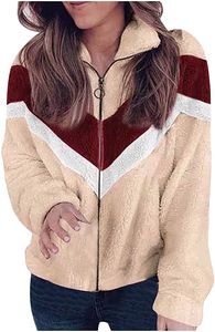 ASKSA Damen Sweatshirt Plüsch Oberbekleidung Langarm Winterjacke mit Reißverschluss Fleece Jacke, Khaki, XL