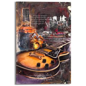 Wandbild Deco Panel Musikcollage Englischer Text - Gitarre - Whiskey - New York