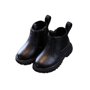 Mädchen Jungen Stiefeletten Low Heel Ankle Boots Stricken Kragen Chelsea Lederstiefel  Schwarz,Größe:EU 26