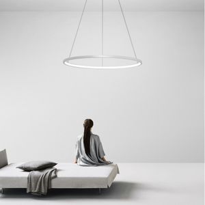Pendelleuchte 34W LED Deckenlampe kreative Hänge-Lampe Silber Kronleuchter Modern Aluminium-Ring Pendellampe