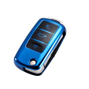 Autoschlüsselhülle Premium Schutzhülle Schlüssel Hülle Hochglanz Blau VW Skoda Seat