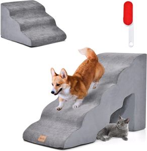 COSTWAY Hundetreppe 5+3 Stufen, rutschfeste Hundestufe Schaumstoff, 30+20 kg belastbar, Haustiertreppe für Hunde Katzen, Katzentreppe Abnehmbar, Hunde Treppe für Sofa Bett, Waschbarer Bezug (Grau)