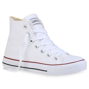 Mytrendshoe Damen High Top Sneakers Sportschuhe Stoffschuhe Kult 815214, Farbe: Weiß, Größe: 42