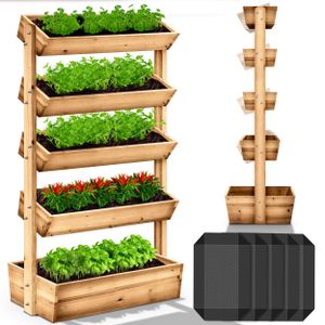 tillvex® Drevený vyvýšený záhon s 5 úrovňami Vertikálny záhon Box na sadenie Kvetiny Bylinky Záhon