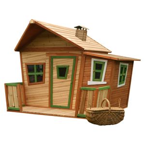 AXI Spielhaus Lisa aus  Holz | Outdoor Kinderspielhaus mit Veranda für den Garten in Braun & Grün | Gartenhaus für Kinder mit Fenstern