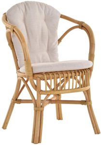 KRINES HOME Klassischer Flecht-Sessel im skandinavischem Stil / Korb-Stuhl aus Natur-Rattan (Honig mit Kissen)