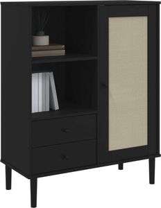 vidaXL Highboard SENJA Rattan-Optik Schwarz 90x40x112 cm Kiefernholz