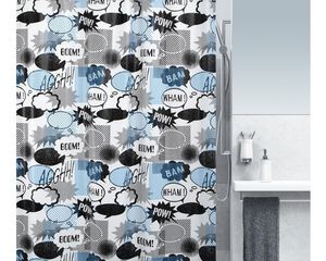 Spirella Antypleśniowa Zasłona Prysznicowa - Antybakteryjna, Zmywalna, Wodoodporna - Peva, "Wow" 180x200cm Niebiesko Czarna