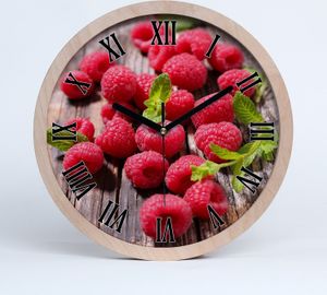 Holzuhr 25fi cm wanduhr - schwarze Spitzen - Himbeeren