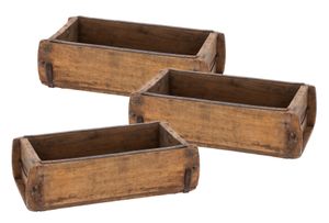Ziegelform Holzkiste mit Metall Beschlägen 30 x 15 cm - 3er Set - Vintage Deko Kiste aus Altholz - Allzweck Box aus altem recyceltem Holz shabby used look