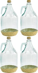 4 X 3L Glasballon mit Korb/Weinballon Glas Flasche Wasserflasche GÄRBALLON Glasflasche