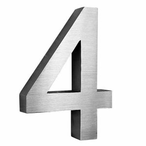 3D Hausnummer 4 Edelstahl Wetterfest & Pflegeleicht Zahlen Hausnummernschild Rostfrei mit Montagematerial 20 cm Höhe Silber