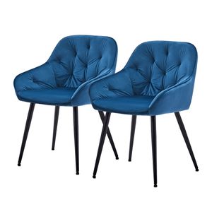CIPOP 2er Set Esszimmerstühle Samt, mit Armlehne und Metallbeinen, Blau