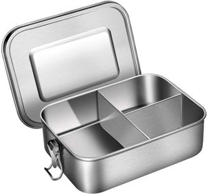 Edelstahl Bento Lunch Box, 1200ml Bento Brotdose für Kinder und Erwachsene, Metall Lunchbox mit 3 Fächern und Silikondichtung