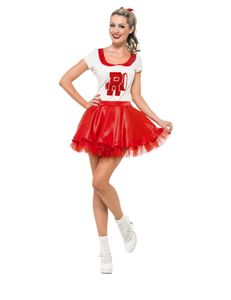 Grease-Kostüm für Damen Cheerleader Sandy-Kostüm rot-weiss