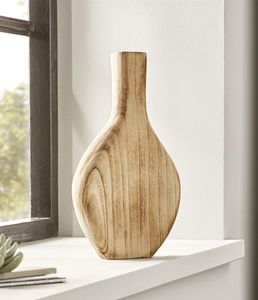 Dekovase "Wood", flach, aus naturbelassenem Paulownia Holz, 34 cm hoch, Vase für Trockenblumen, Holzvase, Tischvase