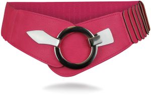 Elastischer Damen Taillengürtel, ca. 6 cm breiter Hüftgürtel mit silberner Ring-Schließe, Stretchgürtel, »B1020«, Farbe: Pink, Größe: 75