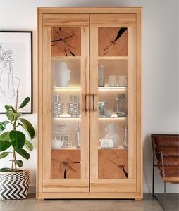 Vitrine 110cm mit Beleuchtung, Kernbuche massiv geölt, montiert, WINNIPEG-69