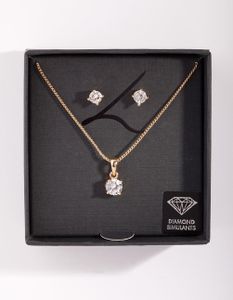 Diamond Simulant Gold Stone Earrings Necklace Set