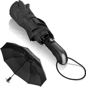 Regenschirm Sturmfest Taschenschirm mit Auf-zu-Automatik 12 Streben langer Griff Regenschirm