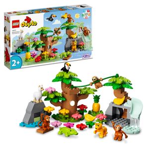 LEGO 10973 DUPLO Wilde Tiere Südamerikas Spielzeug-Set mit 7 Tierfiguren, Steine und Dschungel-Spielmatte, Lernspielzeug ab 2 Jahre