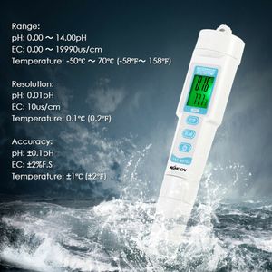 KKmoon New Professional 3-in-1-Multiparameter-Wasserqualitaetstester-Monitor Tragbarer Stifttyp pH- & EC- & TEMP-Messgeraet Saeuremesser Wasserqualitaets-Analysegeraet