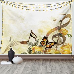 ABAKUHAUS Musik Wandteppich, Braut Hochzeit Blumen, Wohnzimmer Schlafzimmer Heim Seidiges Satin Wandteppich, 200 x 150 cm, Gelb und Sepia