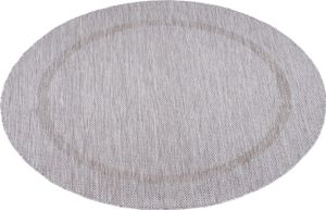 Teppium In & Outdoor Teppich Bordüre Design Küchenteppich Balkon Terrassen Wohnzimmer Sisal Optik Flachgewebe Wetterfest, Silber, 160 cm Rund