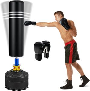 GOPLUS 175 cm Boxsack mit Boxhandschuhen, 12 Saugnäpfe, Doppelstoßdämpfer, dämpfender Baumwolle, Trainingßack Kunstleder, Stand-Kickboxsack