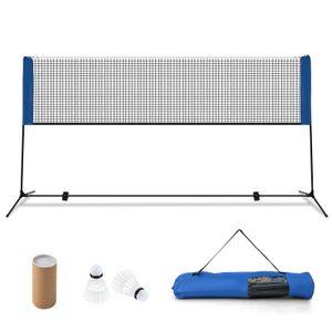 COSTWAY 420 cm Badmintonnetz mit Ständer, Federballnetz höhenverstellbar mit 2 Federbällen & Tragetasche