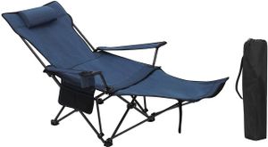 WOLTU Kempingová stolička skladacia rybárska stolička ultraľahká stolička lehátko s opierkou na chrbát opierka na nohy držiak na nápoje úložná taška slnečná stolička zaťažiteľná 150 kg skladacia stolička z oxfordskej tkaniny, modrá