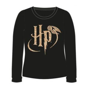 Harry Potter Langarm-Shirt - goldenes Glitzer-Logo mit Eule - Schwarz 164