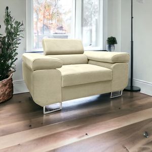 Ohrensessel Modern Santos - Wohnzimmersessel, Loungesessel - Sessel 100 cm mit Samtstoff - Beige (Monolith 02)