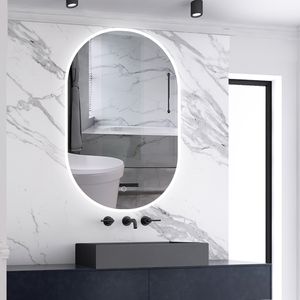 LED Badspiegel Oval 45x75cm mit Touch/Wandschalter Anti-Beschlag 3 Lichfarbe Dimmbar Badezimmerspiegel Rundbahn Wandspiegel Kalt/Neutral/Warmweiß IP44
