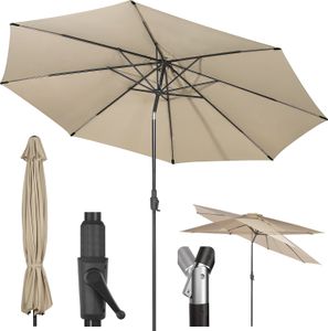Sekey Sonnenschirm Ø350 cm Marktschirm mit Kurbel, UV-Schutz UPF50+, Kippbar, für Garten, Taupe
