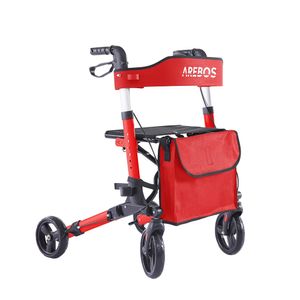 AREBOS ľahký rolátor, rolátory, 6-pozičné nastavenie výšky, pohodlné sedadlo, držiak na palicu, odnímateľná nákupná taška, skladací, červený