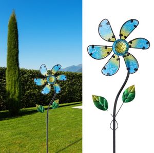 Windrad "Flower" mehrfarbig metallisch Farbeffekt Windspiele Gartendeko Doppel-Windräder