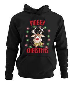 Merry Christmas Rentier Lichterkette Kapuzenpullover Hoodie, Schwarz, L