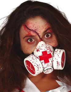Blutige Gasmaske für Erwachsene Zombie-Krankenschwester weiß-rot-schwarz