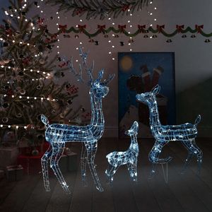 vidaXL Rodzina reniferów LED Dekoracja świąteczna akrylowa 300 LED zimna biel