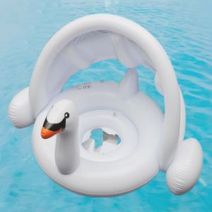 Aufblasbarer Schwimmring Babyschwimmring Kinderschwimmbad Wassersitz mit Baldachin Weiß