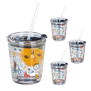 relaxdays 4er Set Glasbecher Sport-Motiv