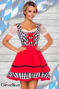 Dirndline Damen Minidirndl Oktoberfest Trachtenkleid Fasching Karneval Partykleid Dirndl, Größe:S, Farbe:schwarz/weiß/rot