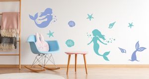 Muralo Wandsticker Meerjungfrauen mit Muscheln 50 x 100 cm Wandtattoo Wanddeko Aufkleber Set Kinderzimmer XXL