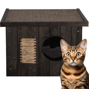 Springos® Katzenhaus aus Holz Outdoor Katzenhütte 49,5 x 58 x 36 cm Tür mit Lamellen Flachdach Wetterfest Isolierte Wände winterfest isoliert