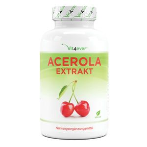 Vit4ever® Acerola Kirsche - natürliches Vitamin C - 365 vegane Kapseln - 1500 mg Acerola Fruchtpulver pro Tagesportion - Hochdosiert mit 25% Vitamin C Anteil - Labor - Ohne unerwünschte Zusätze