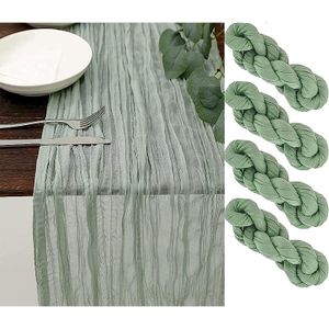 4 Stück Tischläufer Grün, 90 x 400 cm, Seihtuch-Tischläufer, Lang, Halbdurchsichtiger Stoff, Tischläufer Hochzeit, Geburtstagsparty